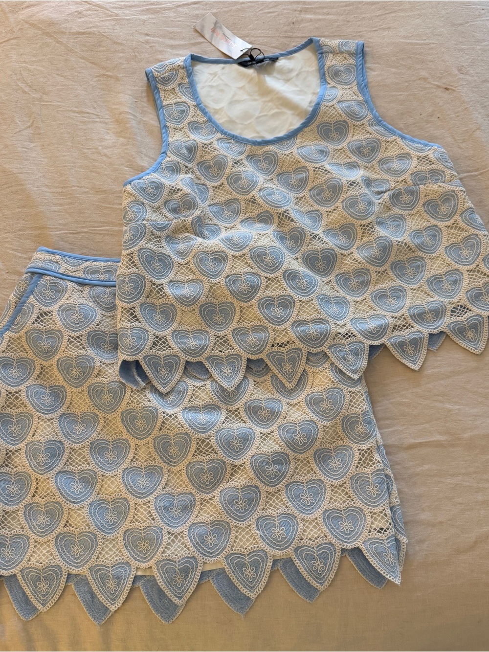 Powder Blue & Ivory Heart Lace Two-Piece Set